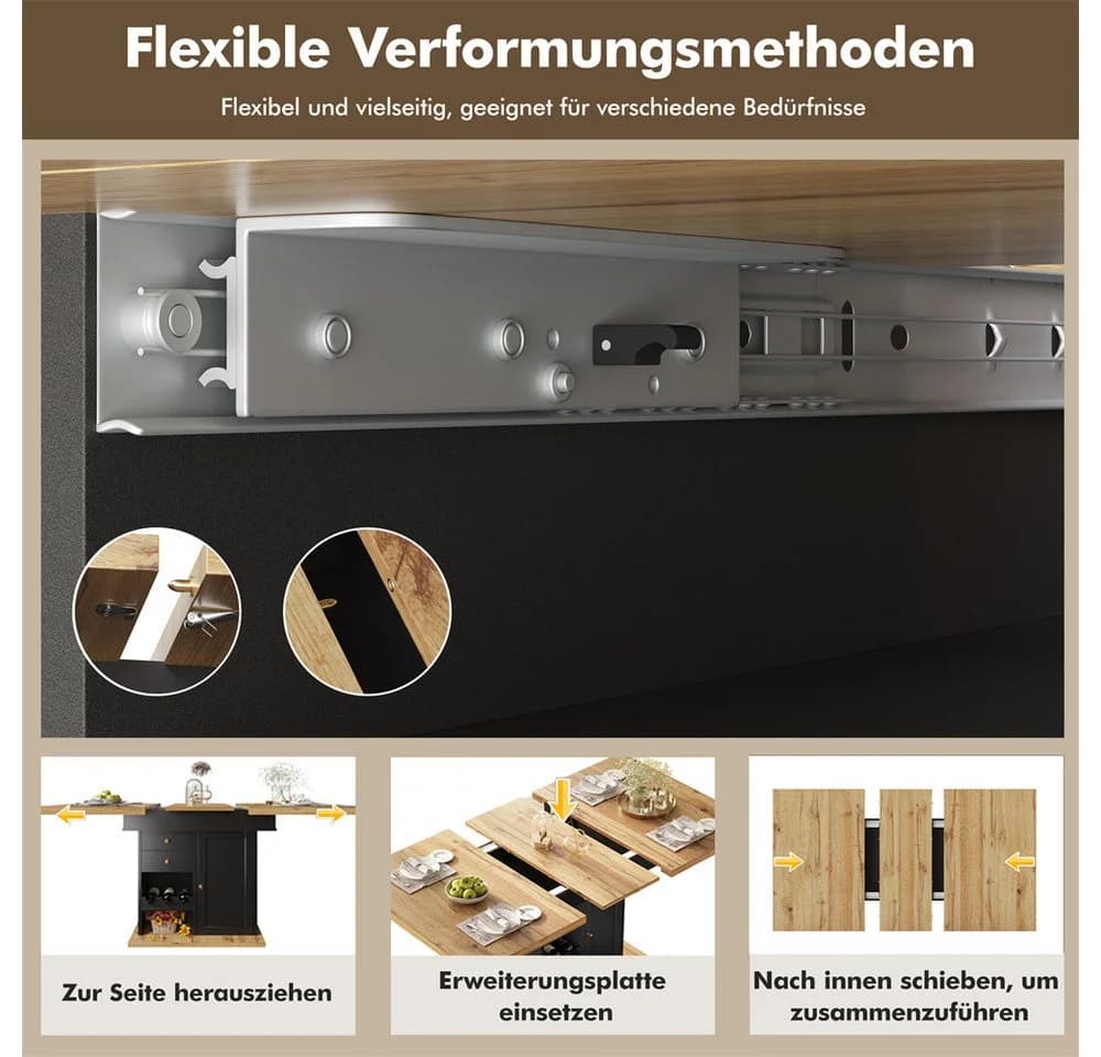 MODFU Ausziehbarer Esstisch Schwarz mit Stauraum und Weinregal - Bild 5