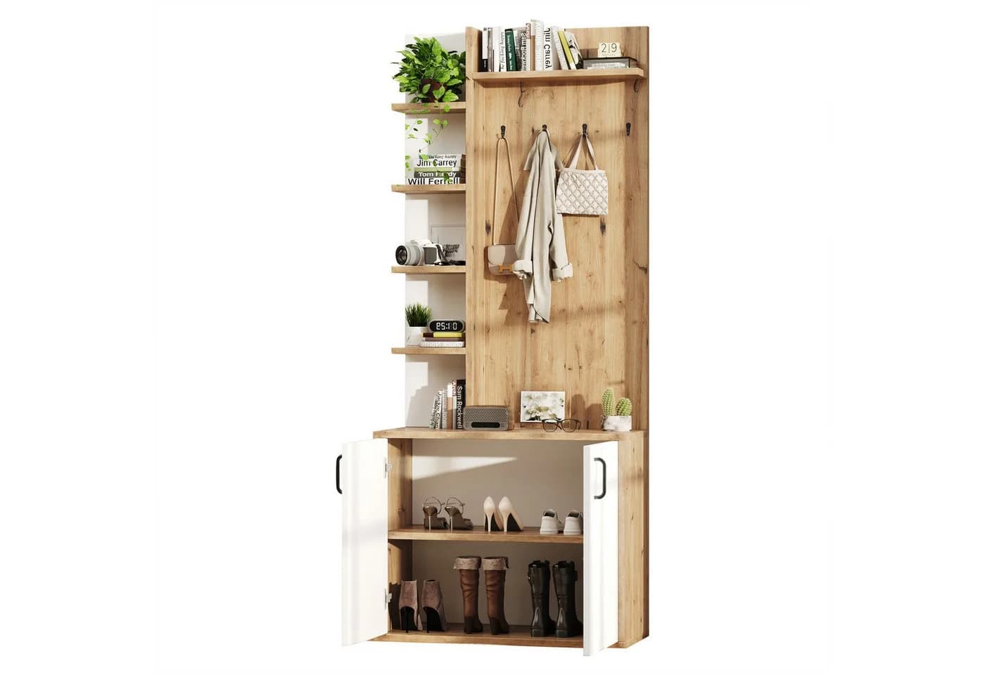 OKWISH Garderoben-Set 180cm hoch Holzfarbe/Weiß mit Stauraum - Bild 2