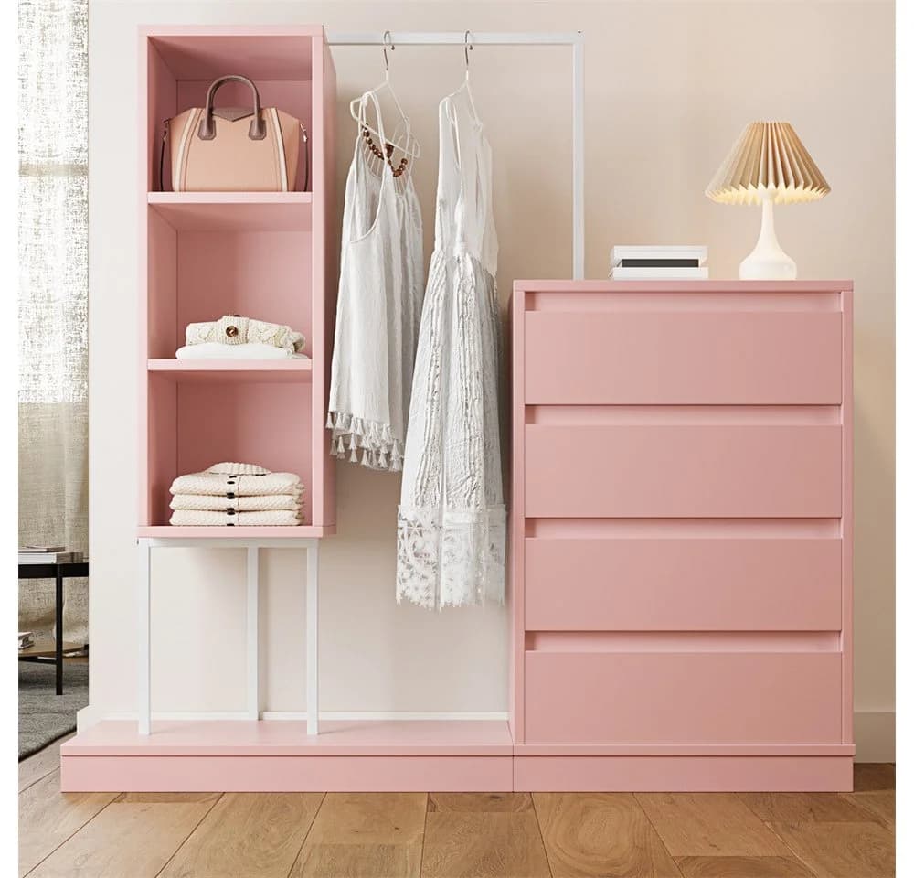 OKWISH Garderoben-Set Rosa Weiß mit Schubladen & Kleiderstange - Bild 4