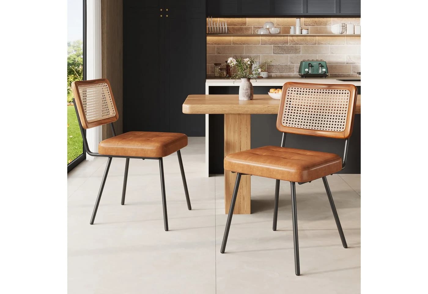 MODFU Esszimmerstuhl Retro-Stuhl Set 2 St. Kunstleder PE-Rattan - Bild 2