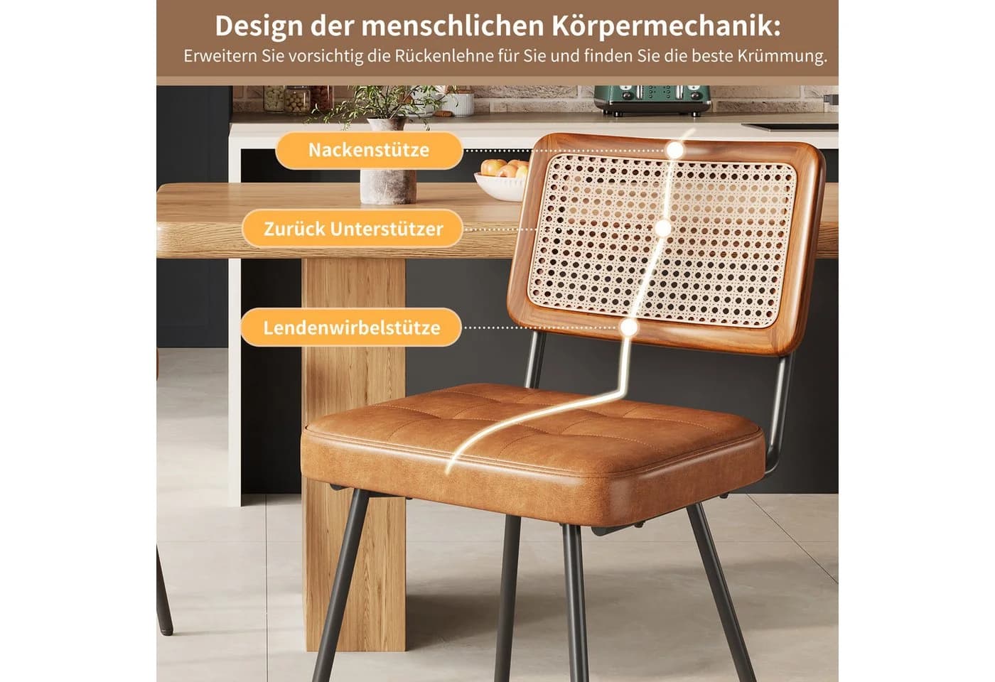 MODFU Esszimmerstuhl Retro-Stuhl Set 2 St. Kunstleder PE-Rattan - Bild 5