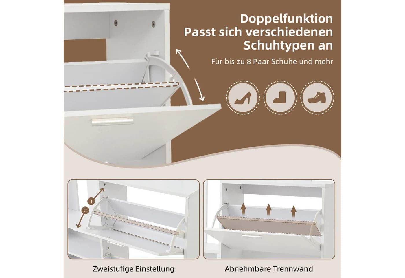 MODFU Garderoben-Set mit Spiegel Weiß 2 Schuhschränke - Bild 5