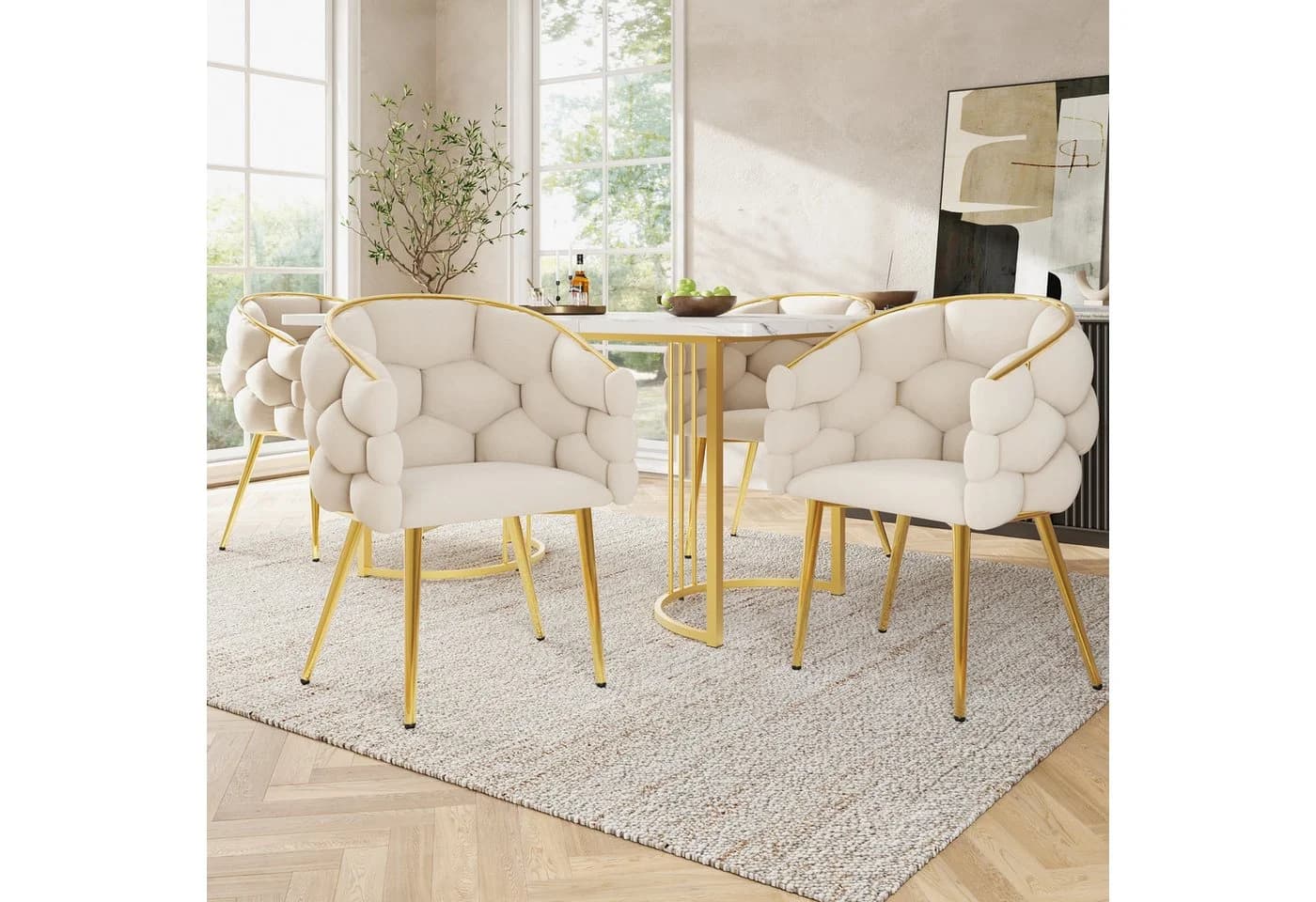 REDOM Esstisch-Set 5-tlg. Modern Marmor Samt Gold