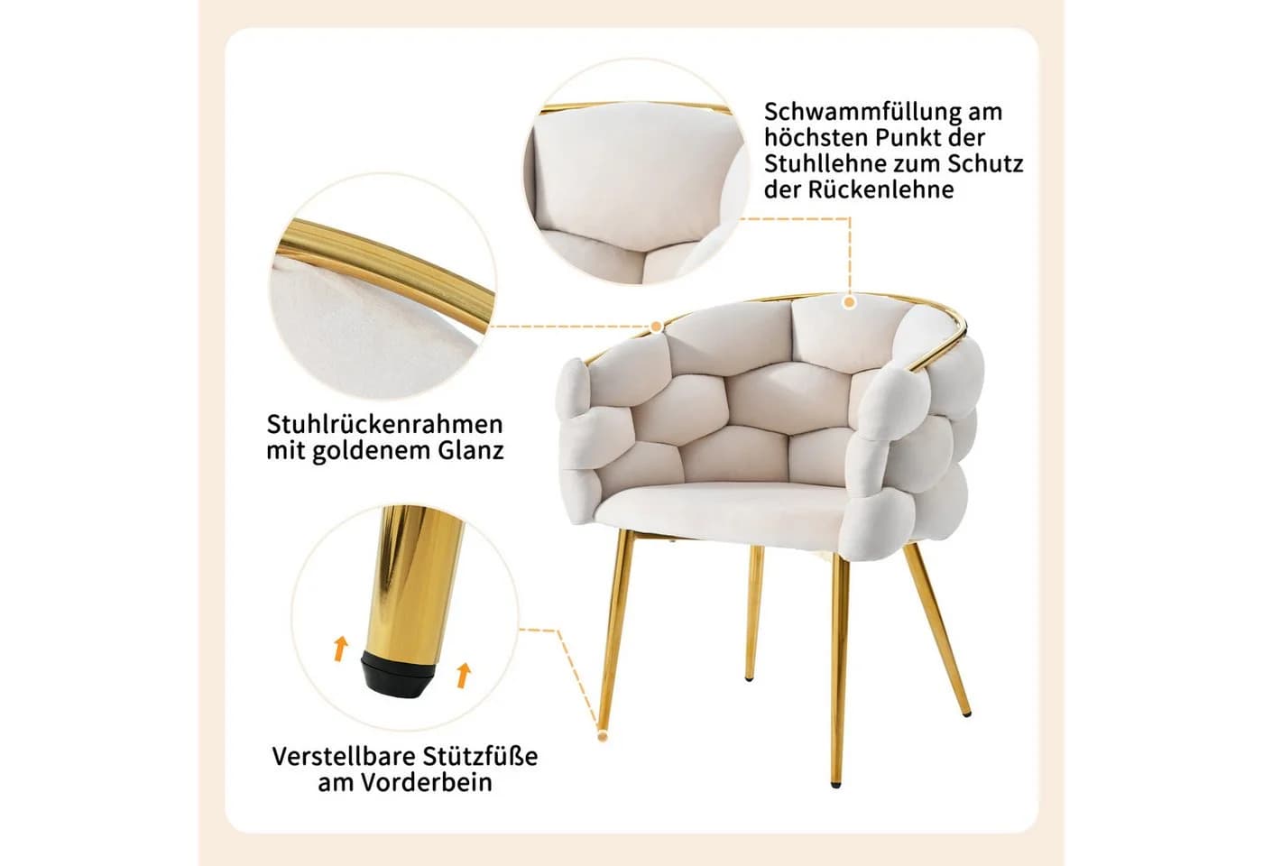 REDOM Esstisch-Set 5-tlg. Modern Marmor Samt Gold - Bild 3
