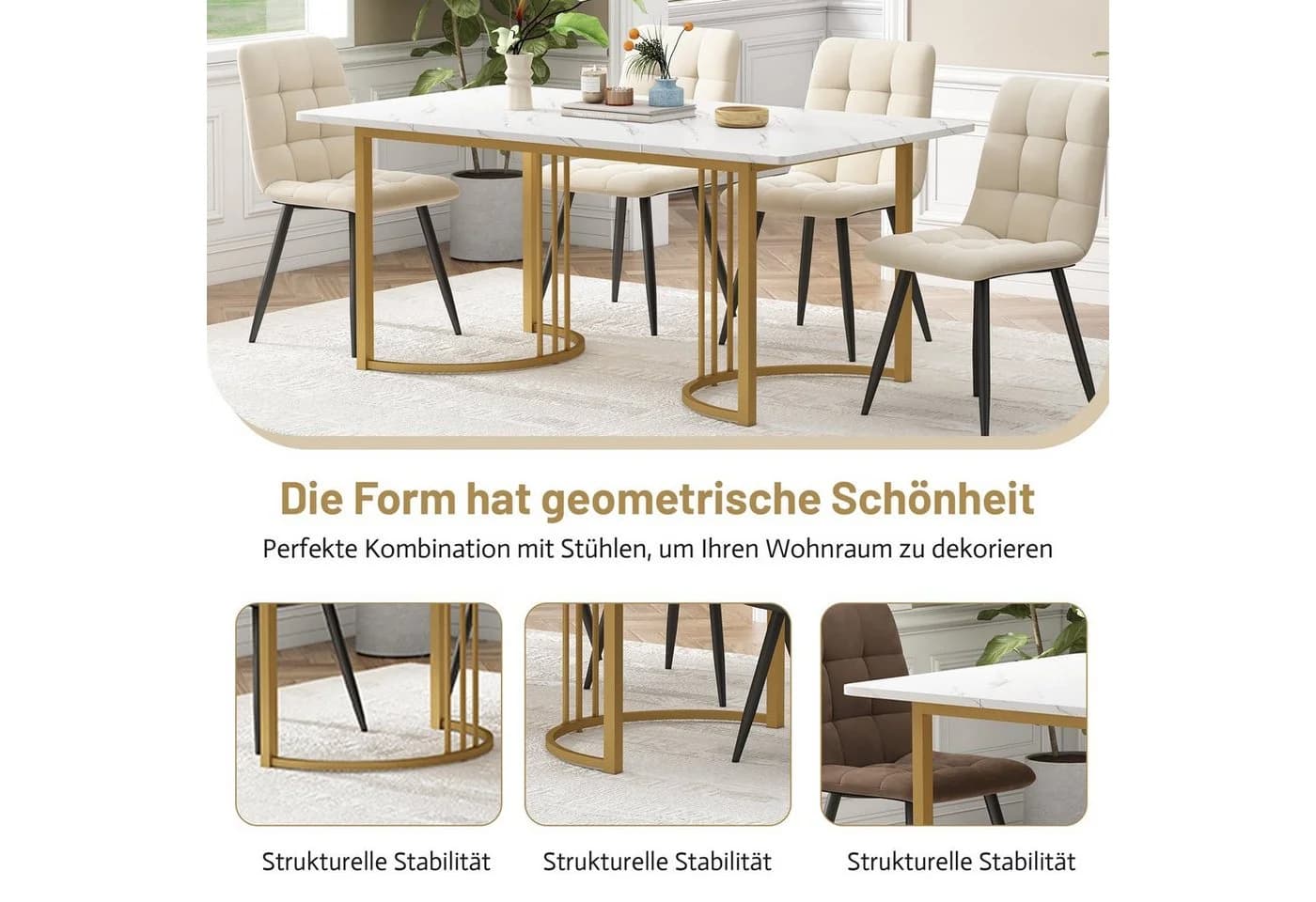 REDOM Esstisch-Set 5-tlg. Modern Marmor Samt Gold - Bild 5
