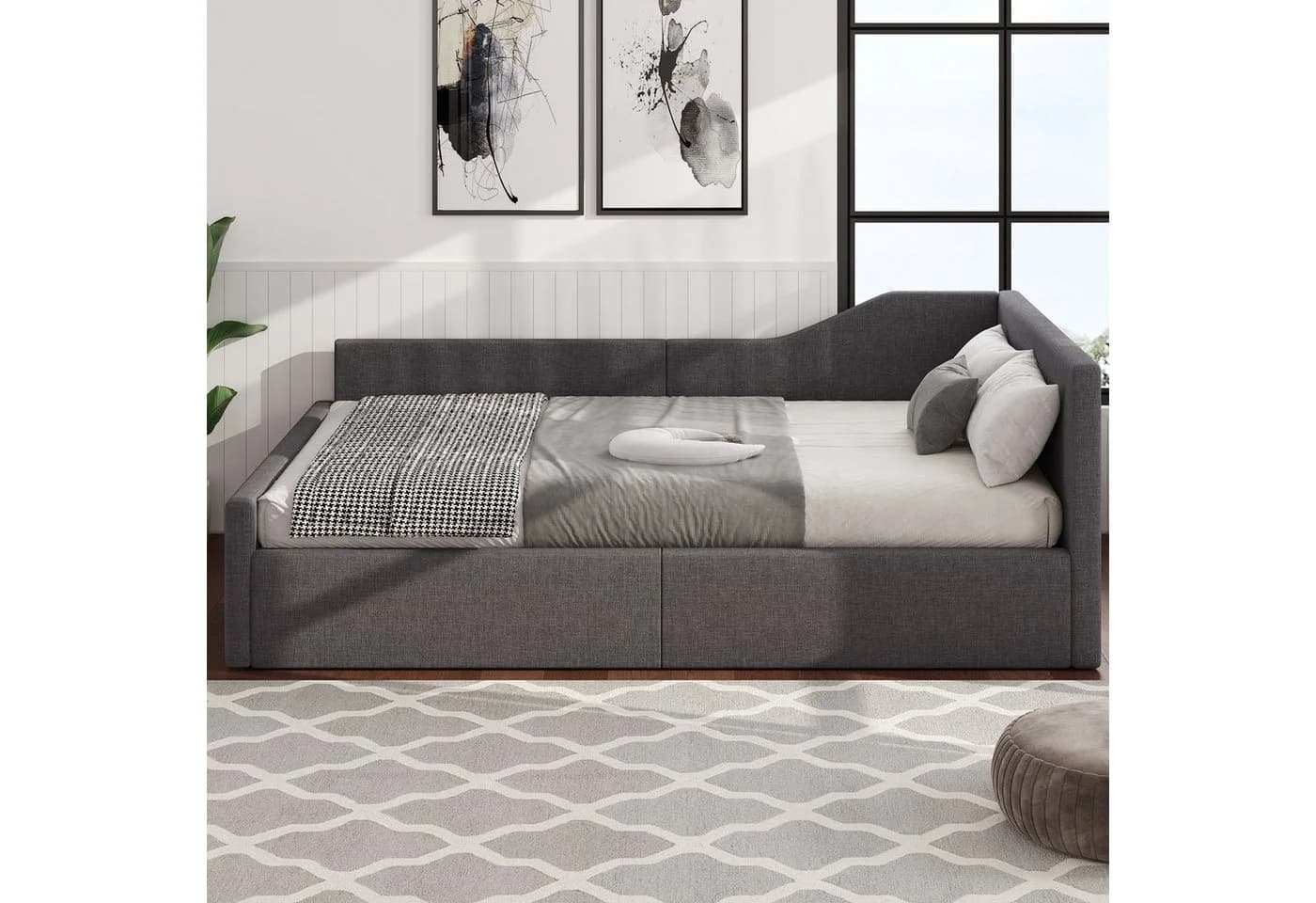 STILVORA Daybett 140x200 mit Stauraum und Matratze Grau