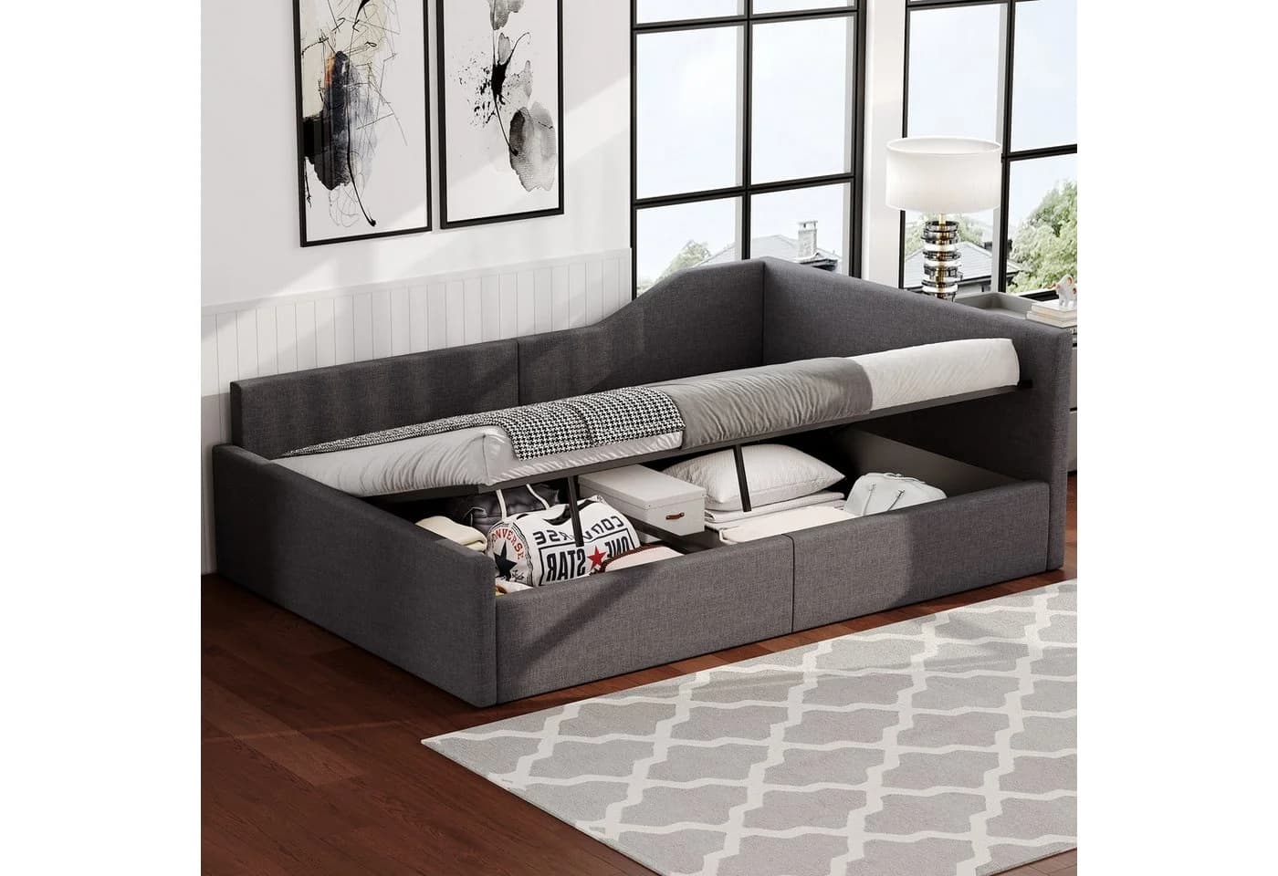 STILVORA Daybett 140x200 mit Stauraum und Matratze Grau - Bild 2