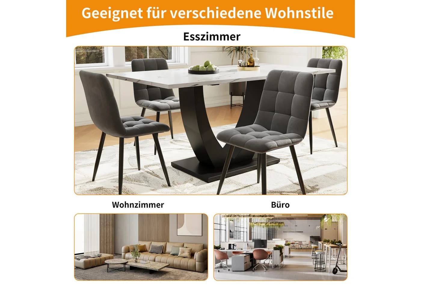 REDOM Esstisch Modern Marmormuster Weiß Gold Metallgestell - Bild 4