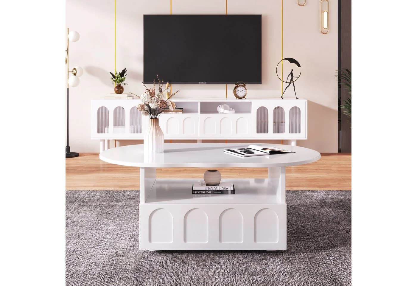 REDOM Couchtisch Wolkenform Weiß mit Schublade