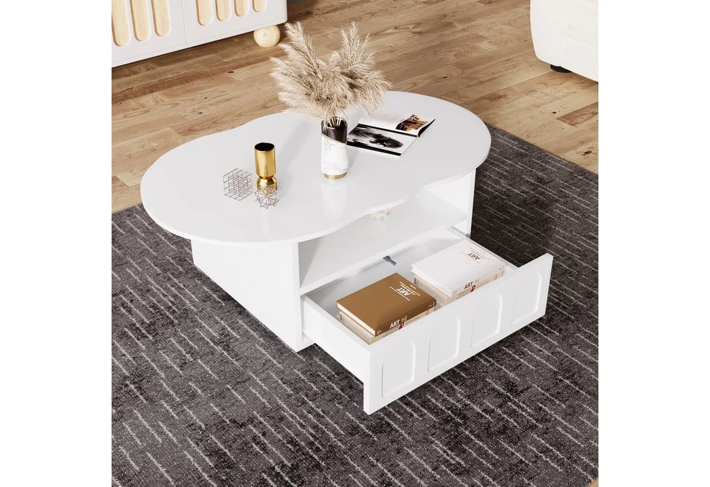 REDOM Couchtisch Wolkenform Weiß mit Schublade - Bild 2