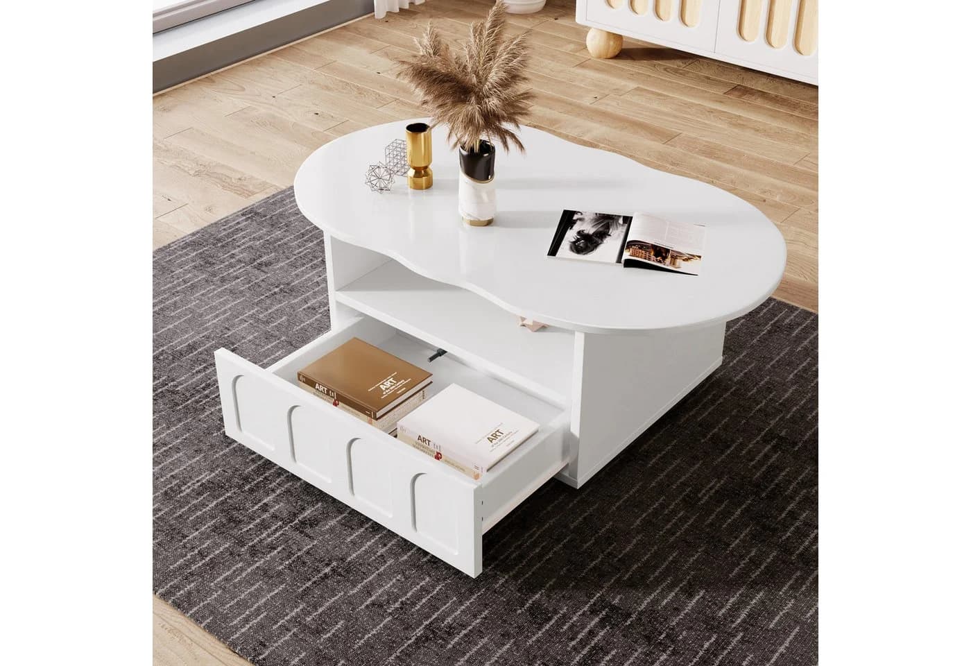 REDOM Couchtisch Wolkenform Weiß mit Schublade - Bild 4