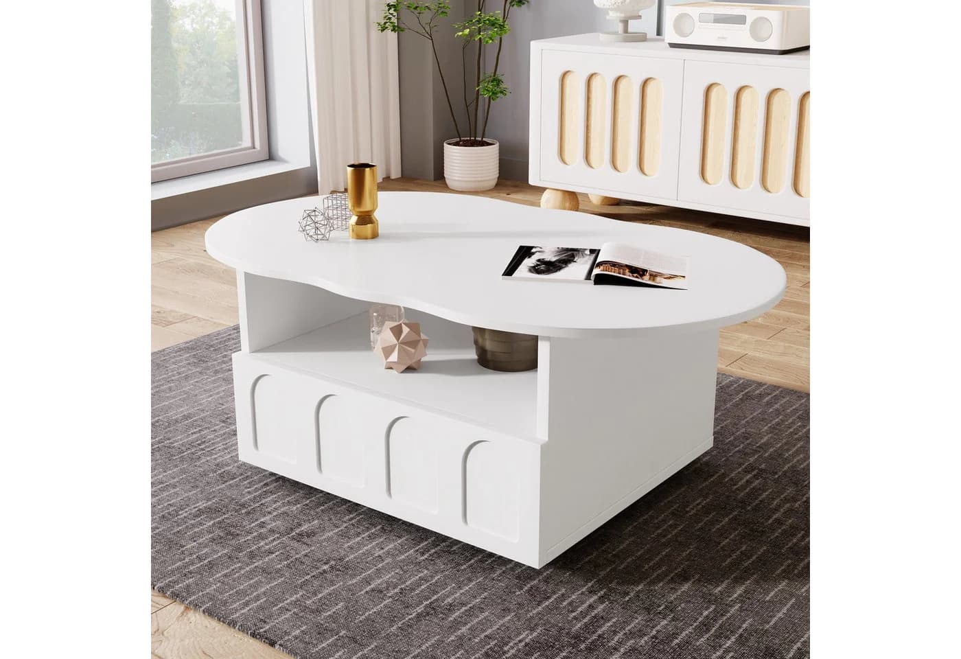 REDOM Couchtisch Wolkenform Weiß mit Schublade - Bild 5