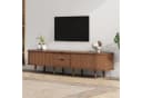 OKWISH Lowboard mit Stauraum, Holzmaserung, TV-Schrank, Mehrzweckschrank, 2 Schiebetüren, 2 Schubladen Bild 1