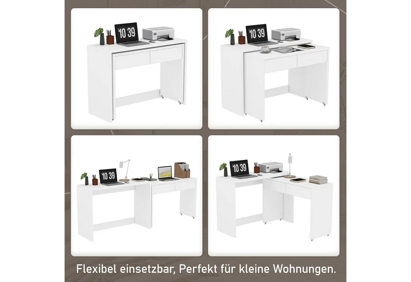 REDOM Eckschreibtisch Weiß Ausziehbar mit Rollen & Schubladen - Bild 4