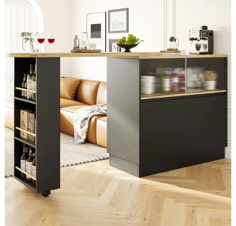 MODFU Bartisch 360° drehbares Sideboard Schwarz mit Glasschiebetür - Bild 4