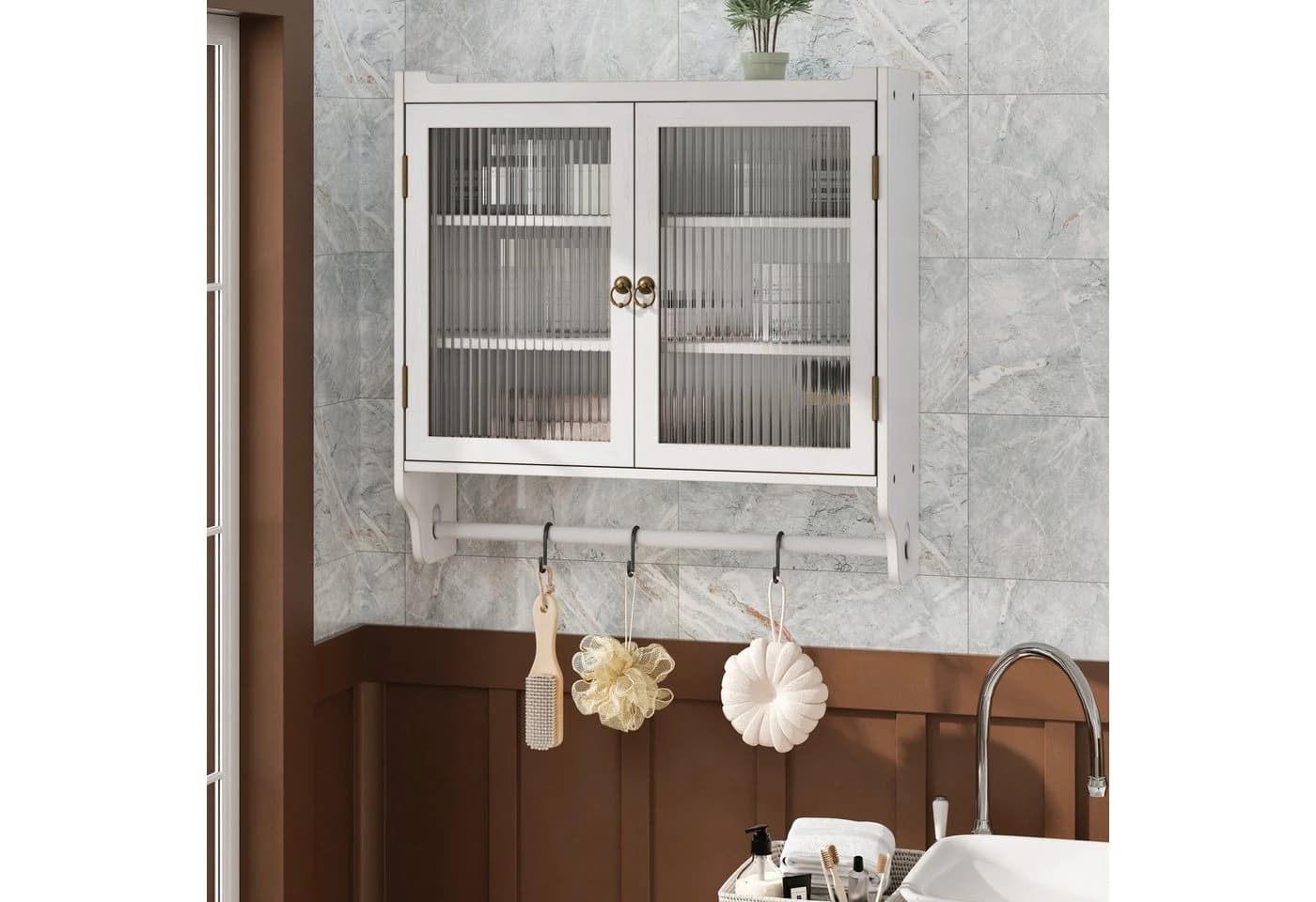 REDOM Hängeschrank Vintage Sideboard Weiß Glas