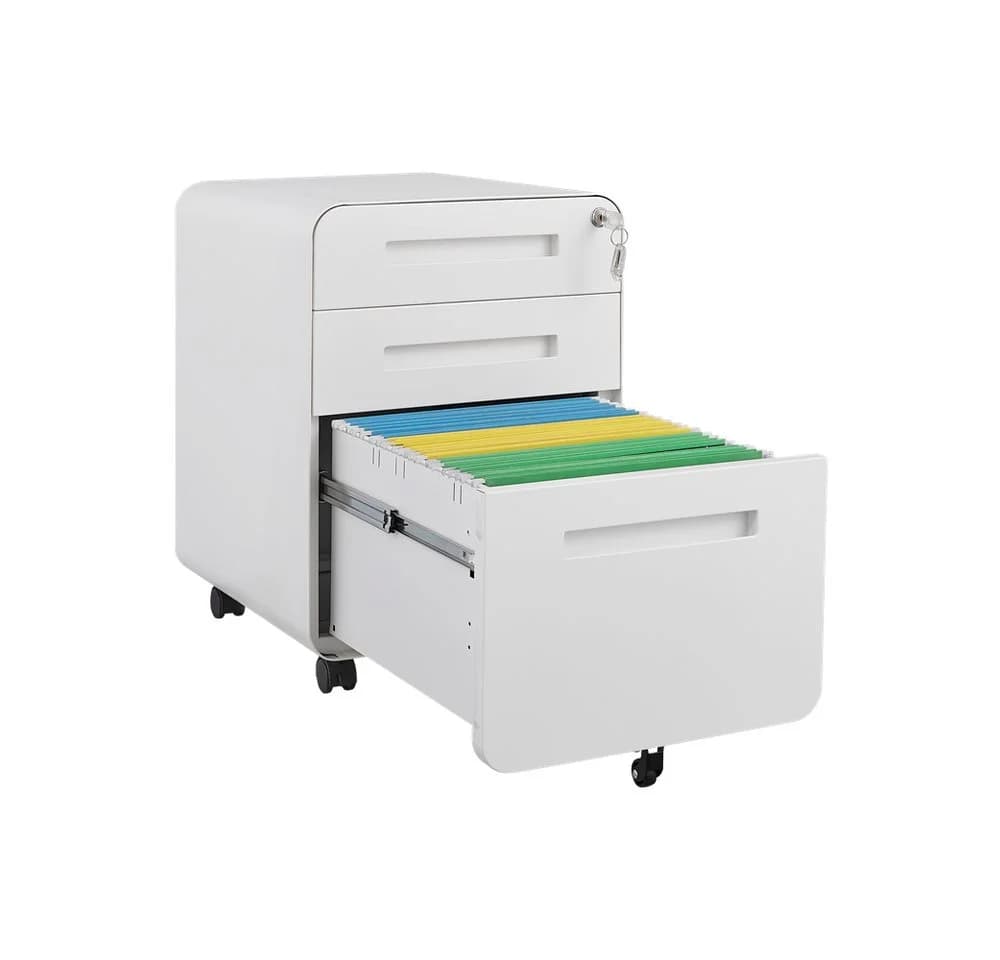 OKWISH Aktenschrank Schwarz 3 Schubladen Stahl Rollcontainer