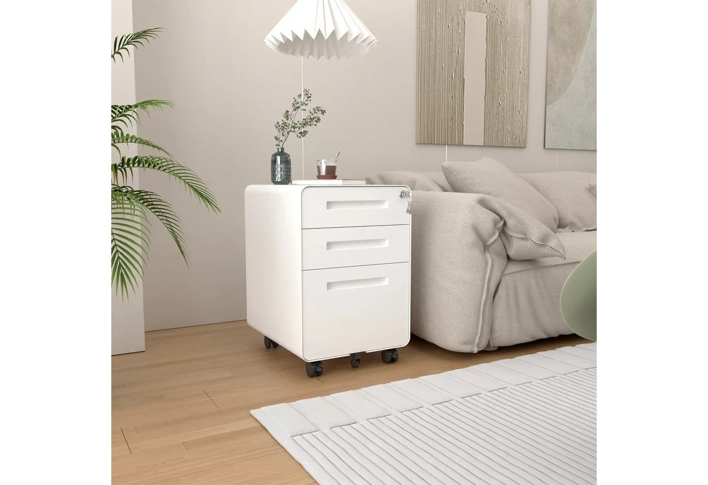 OKWISH Aktenschrank Schwarz 3 Schubladen Stahl Rollcontainer - Bild 2