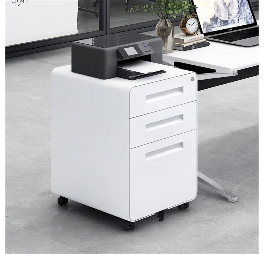 OKWISH Aktenschrank Schwarz 3 Schubladen Stahl Rollcontainer - Bild 4