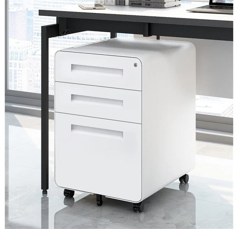 OKWISH Aktenschrank Schwarz 3 Schubladen Stahl Rollcontainer - Bild 5