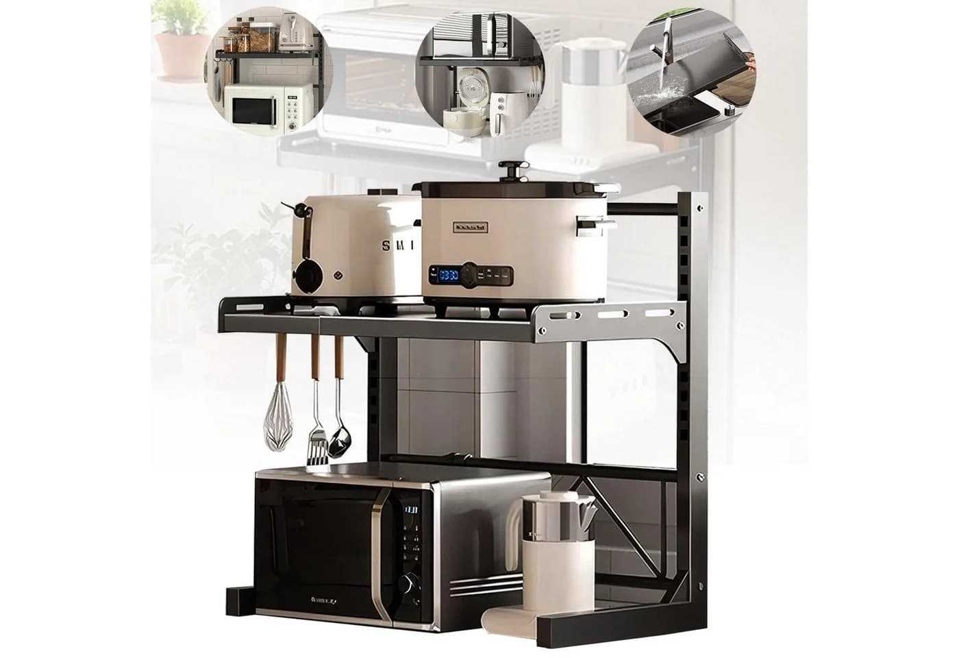 OKWISH Küchenregal Verstellbar Stahl Schwarz 2 Ebenen - Bild 3