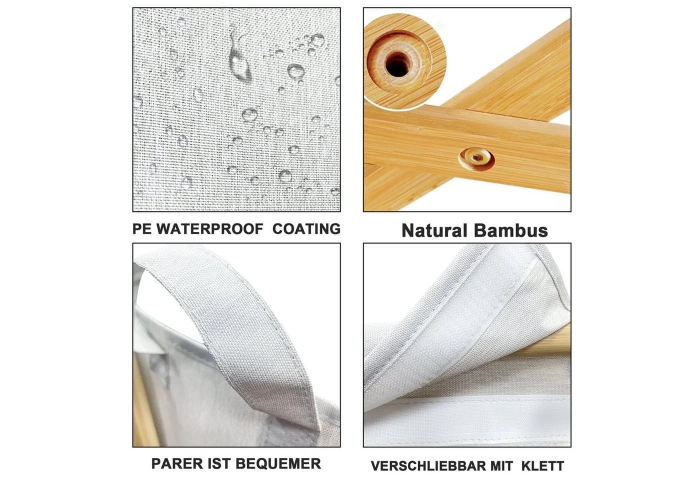 AdelDream Wäschekorb Bambus Grau 2x50l Wäschesammler
