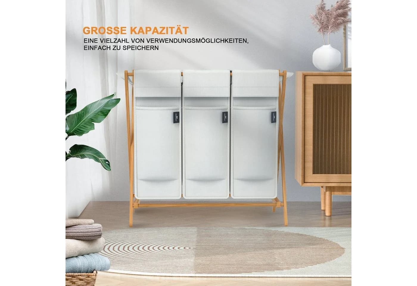 AdelDream Wäschekorb Bambus Grau 2x50l Wäschesammler - Bild 3