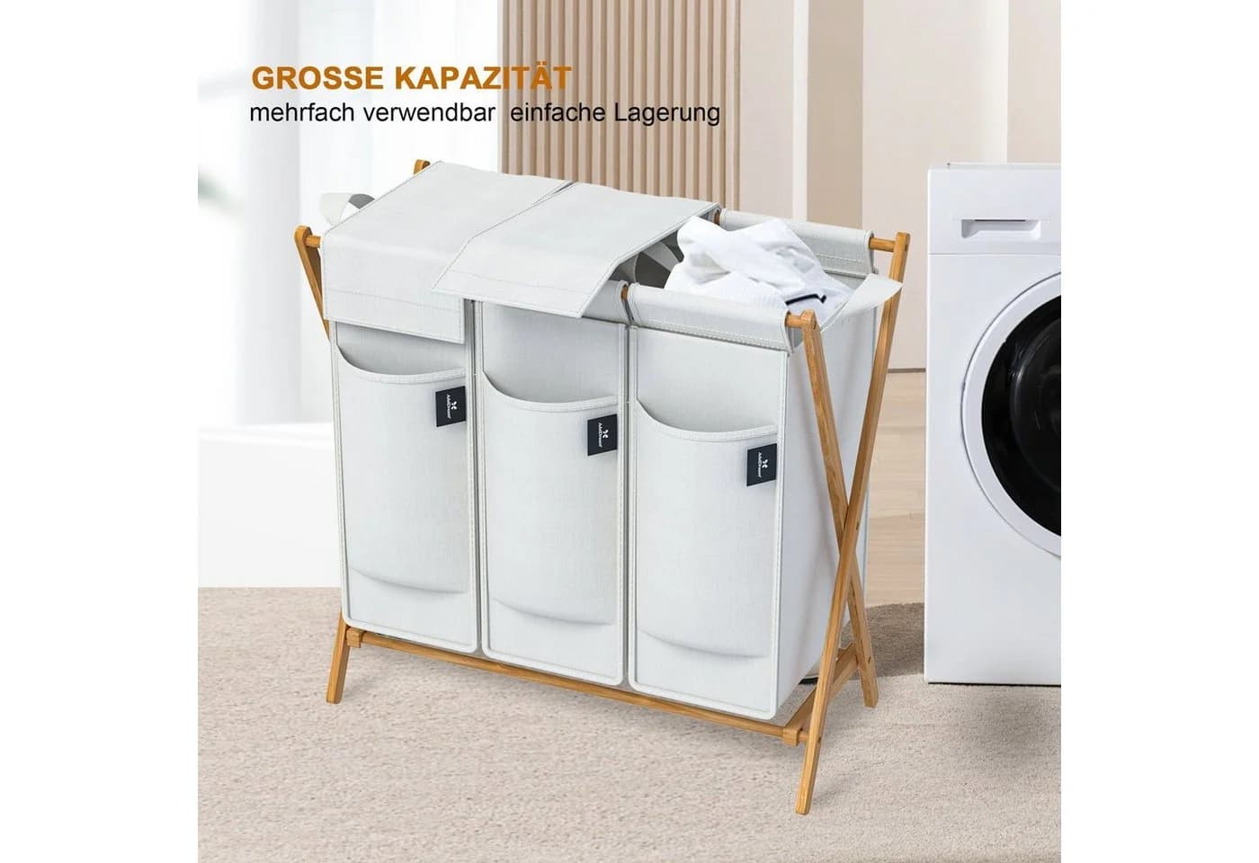 AdelDream Wäschekorb Bambus Grau 2x50l Wäschesammler - Bild 4