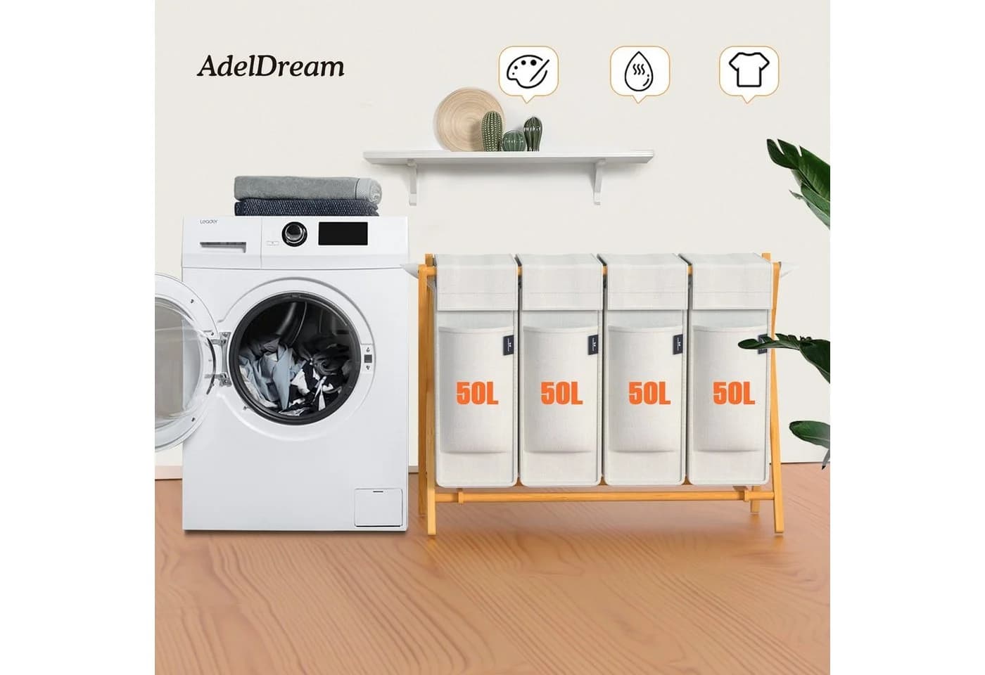 AdelDream Wäschekorb Bambus 2x50L Grau Wäschesammler - Bild 4