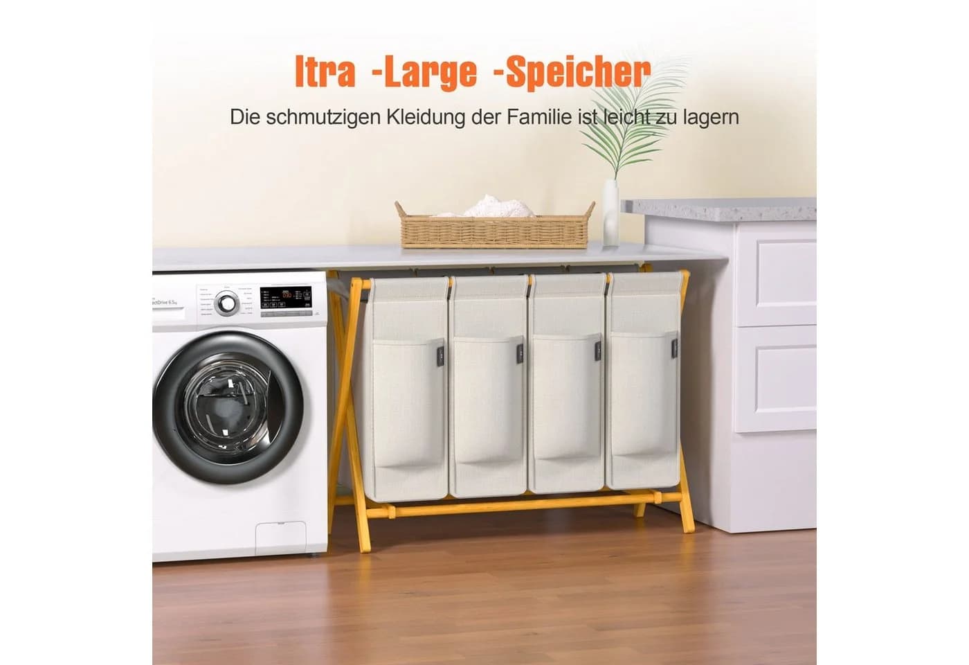 AdelDream Wäschekorb Bambus 2x50L Grau Wäschesammler - Bild 5