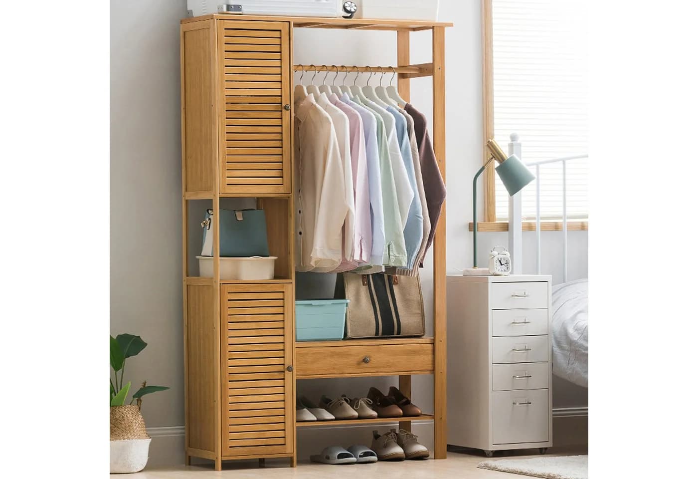 WAOHO Bambus Kleiderständer mit Schrank und Schublade - Bild 3