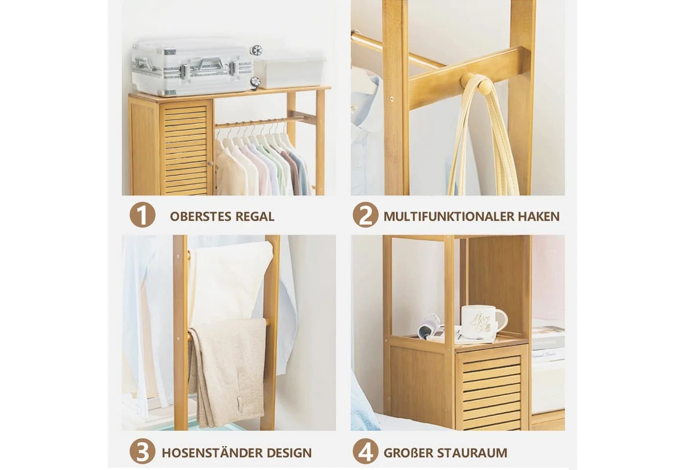 WAOHO Bambus Kleiderständer mit Schrank und Schublade - Bild 5