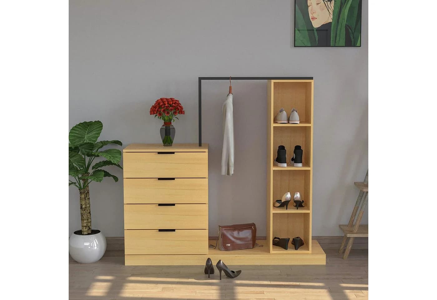 WAOHO Garderoben-Set Schubladenkommode mit Kleiderstange - Bild 3
