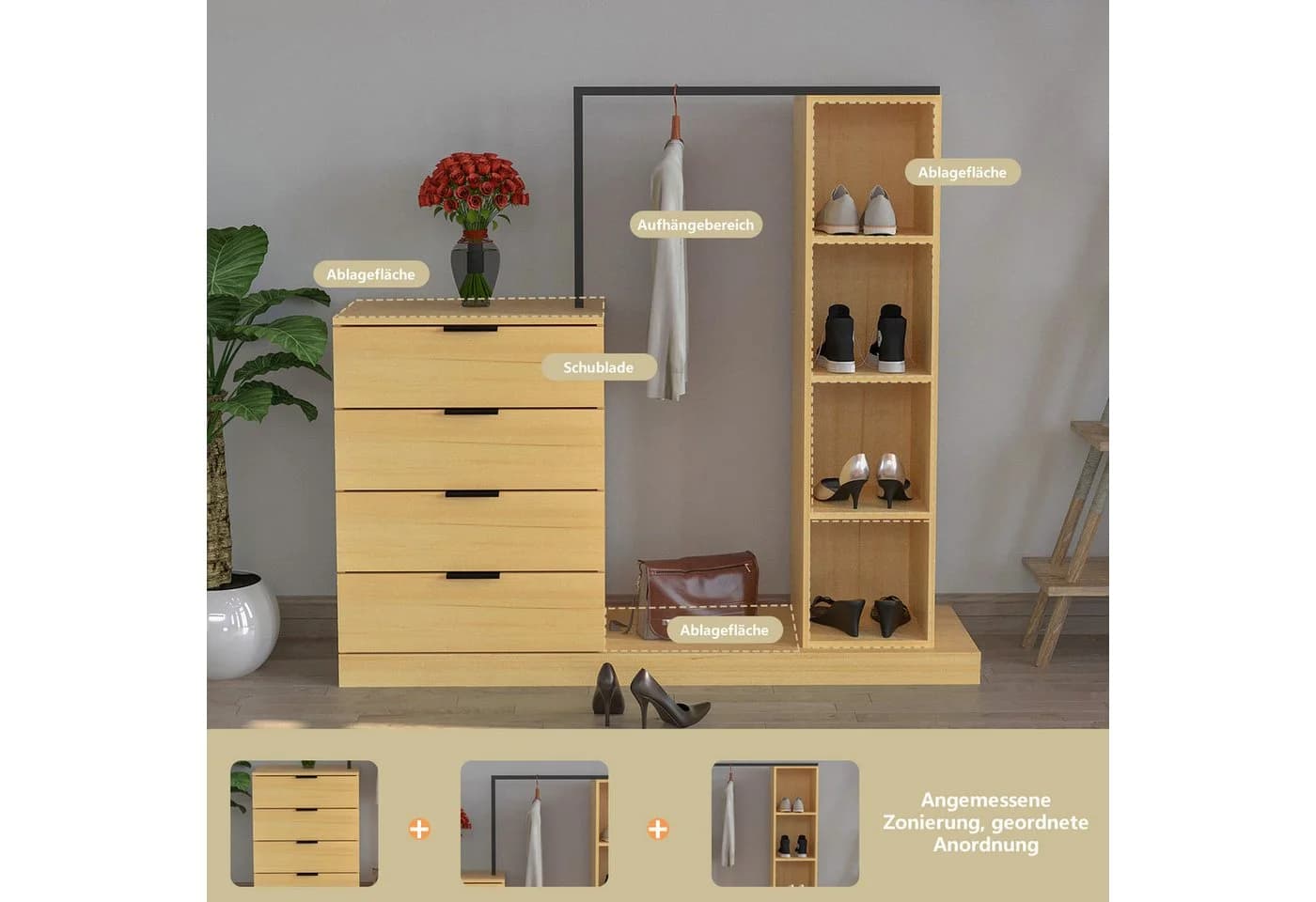 WAOHO Garderoben-Set Schubladenkommode mit Kleiderstange - Bild 5