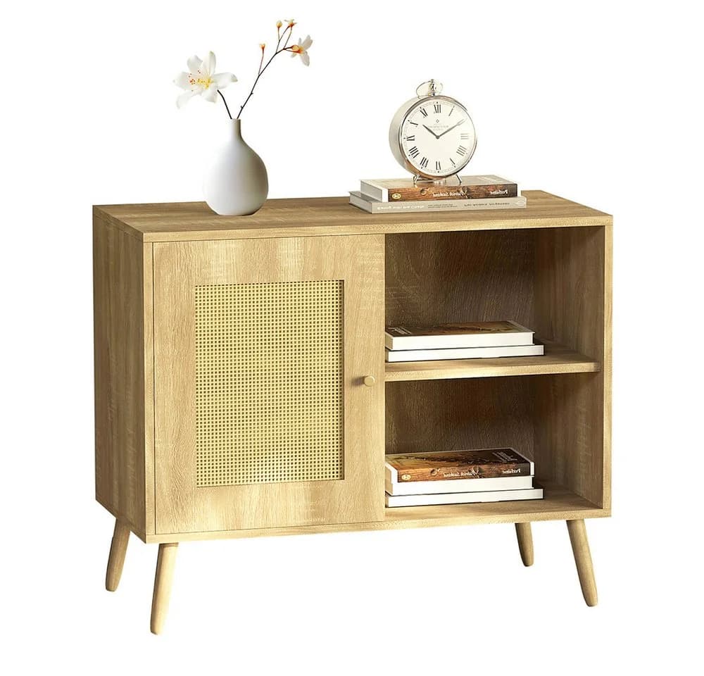 WAOHO Sideboard mit Rattantür Beige MDF 1 Tür - Bild 2