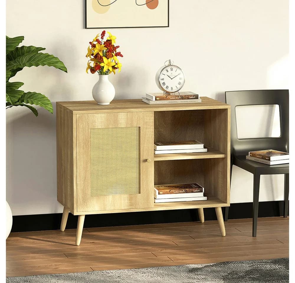 WAOHO Sideboard mit Rattantür Beige MDF 1 Tür - Bild 3