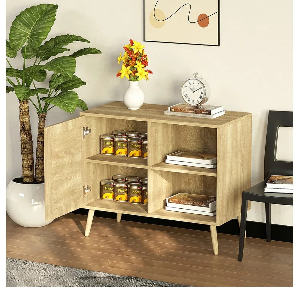 WAOHO Sideboard mit Rattantür Beige MDF 1 Tür - Bild 4