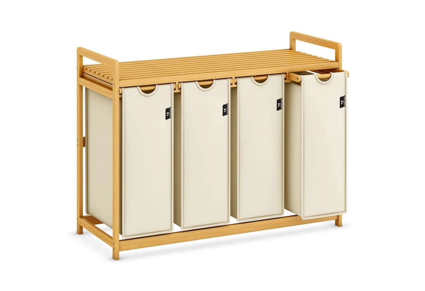 AdelDream Wäschekorb Bambusrahmen 200 l 4 Fächer Beige - Bild 2