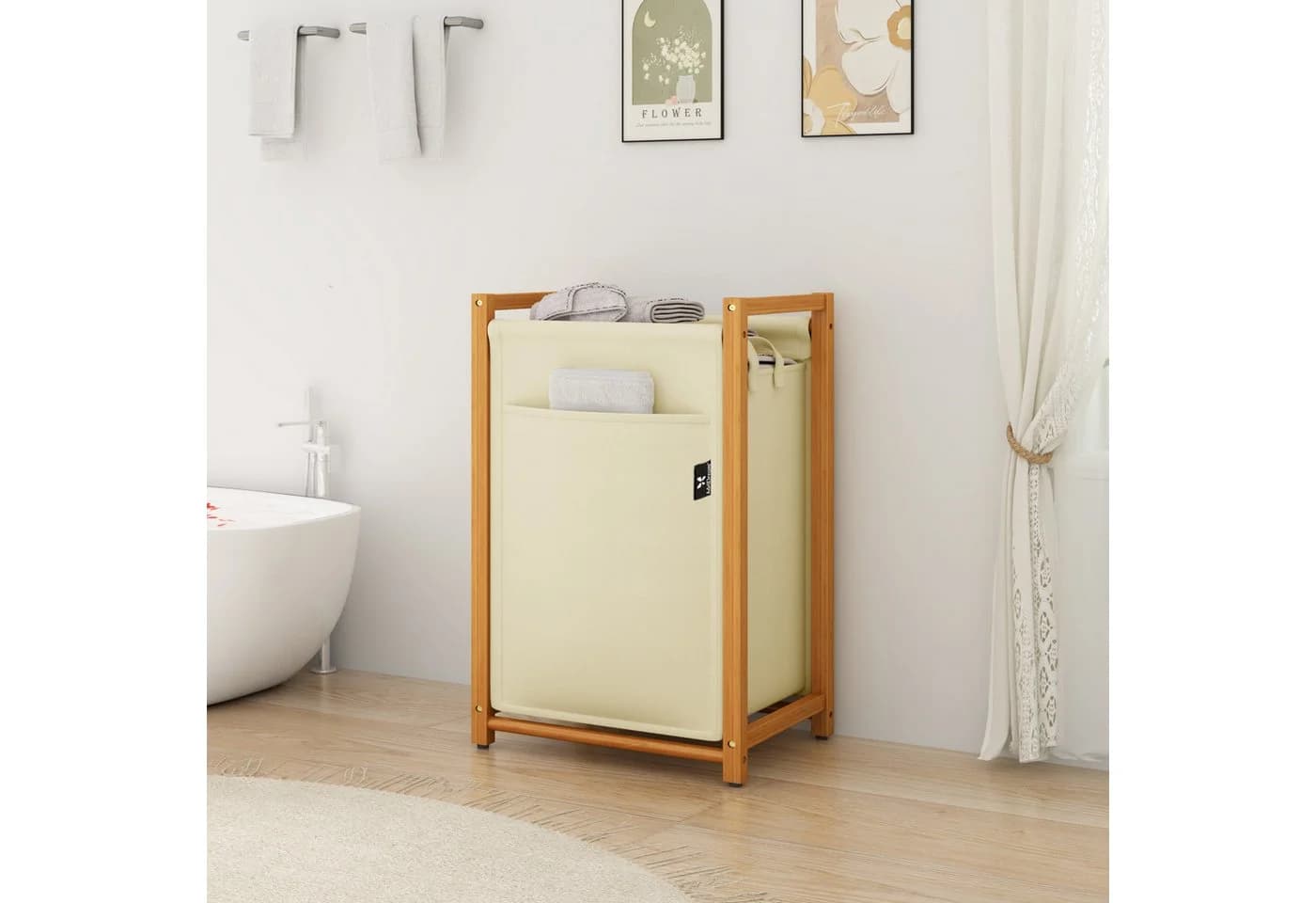 AdelDream Ausziehwäschekorb Bambus Wäschesammler Beige Multifunktional - Bild 4