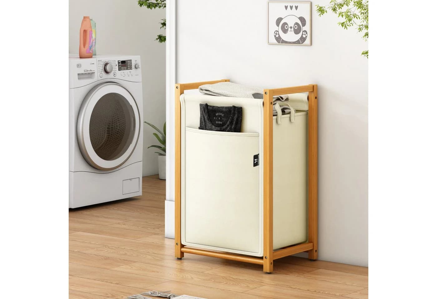 AdelDream Ausziehwäschekorb Bambus Wäschesammler Beige Multifunktional - Bild 5