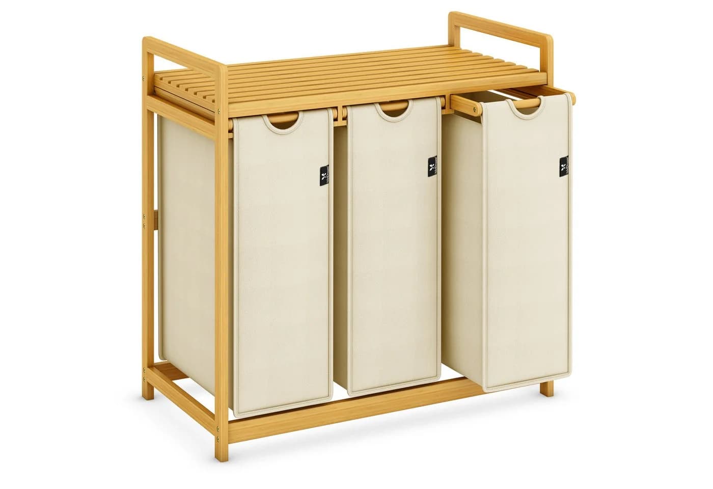 AdelDream Wäschekorb mit Bambusrahmen 3 Fächer Beige - Bild 2