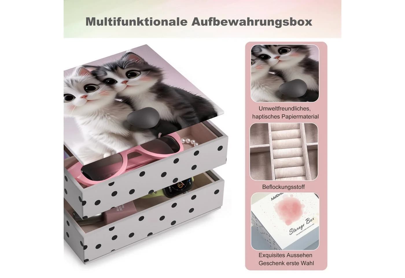 AdelDream Schmuckkasten Niedlich Tiermotiv Schmuckschatulle mit Herzgriff