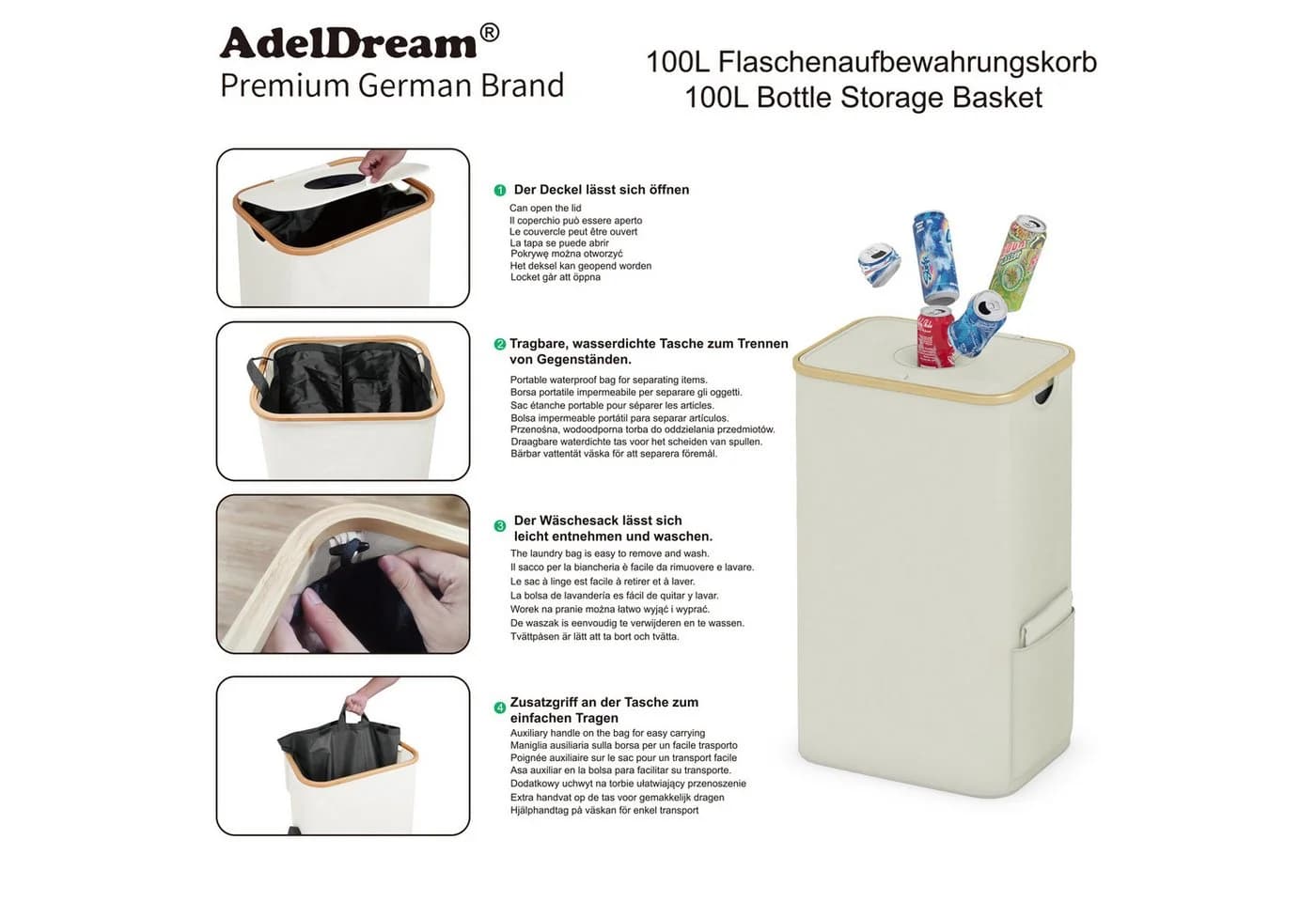 AdelDream Müllsackständer Pfandflaschen Sammelbehälter Beige - Bild 4