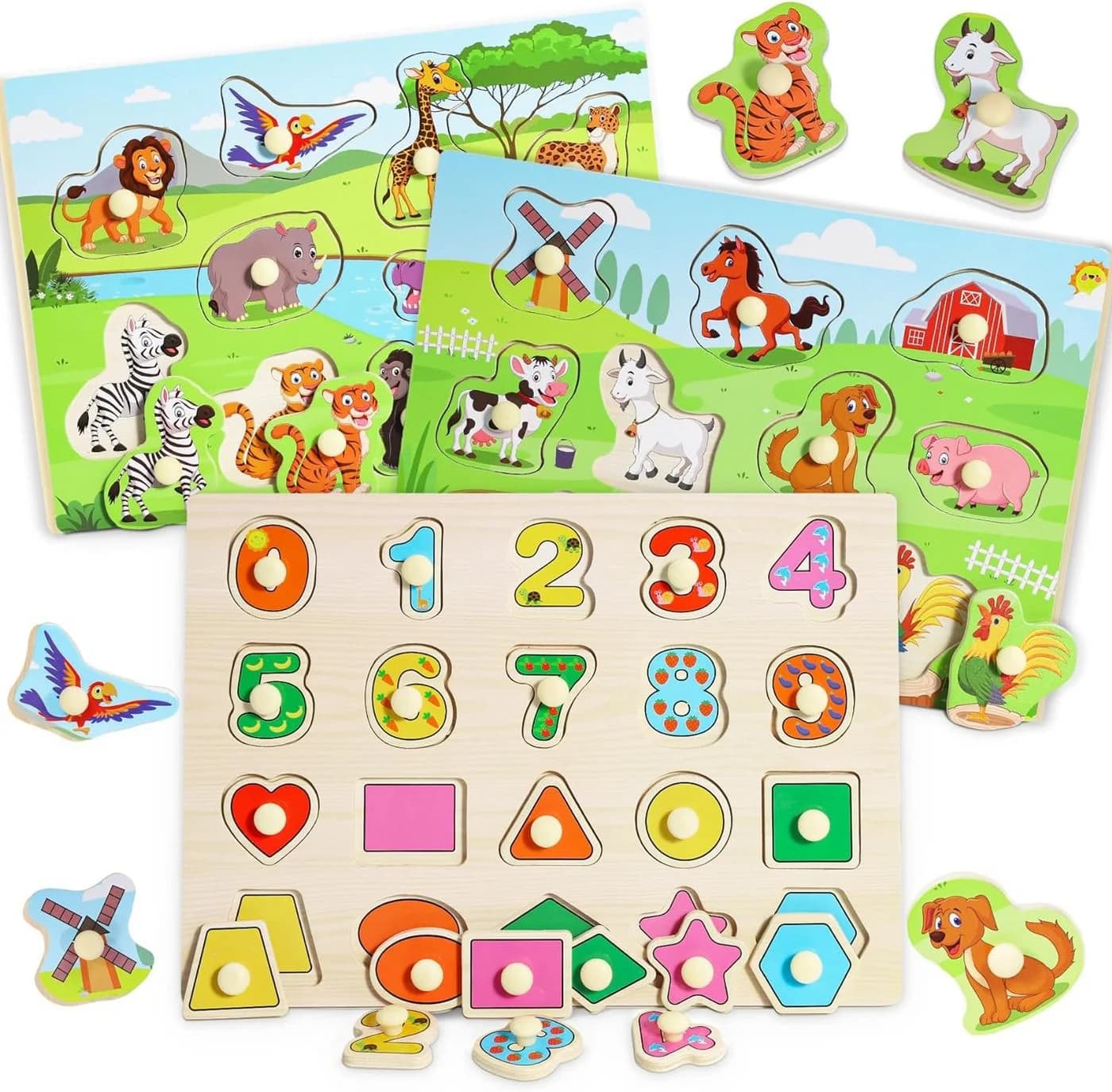 POPOLIC Lernspielzeug 3er-Set Holzpuzzle, Kleinkinder Spielzeug ab 2 3 Jahre - Bild 2
