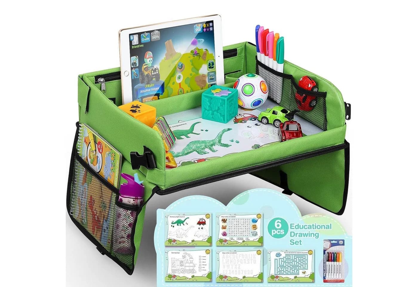 POPOLIC Spieltisch Reisetisch Auto Kinder Grün mit Zeichenpapier-Set - Bild 2