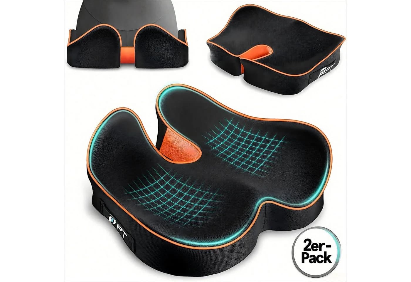 POPOLIC Ergonomisches Sitzkissen Orange/Schwarz Memory-Schaum - Bild 2