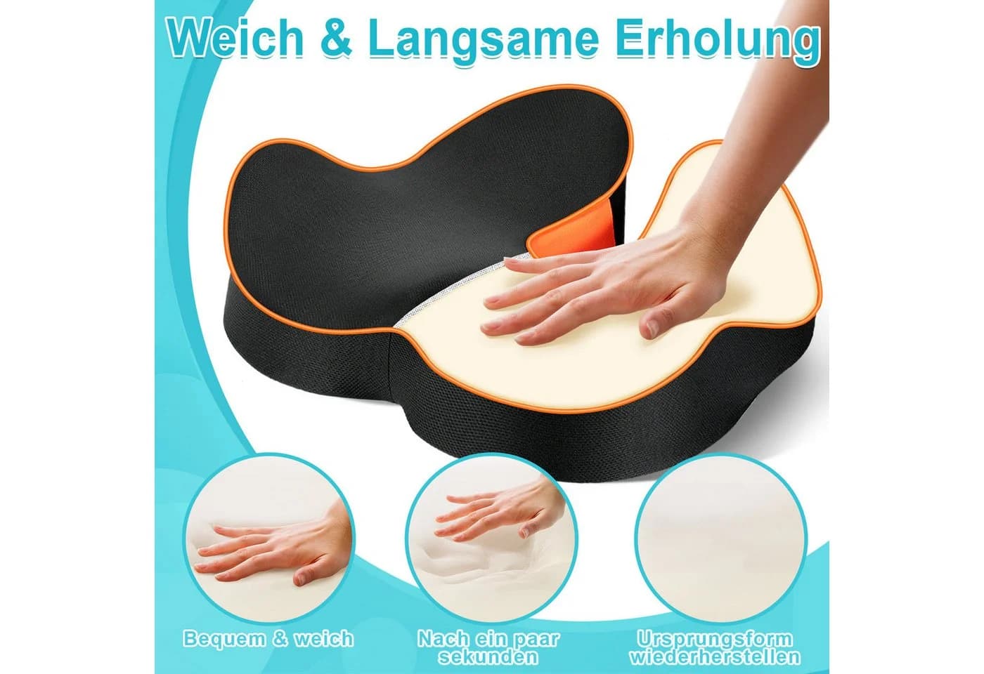 POPOLIC Ergonomisches Sitzkissen Orange/Schwarz Memory-Schaum - Bild 4