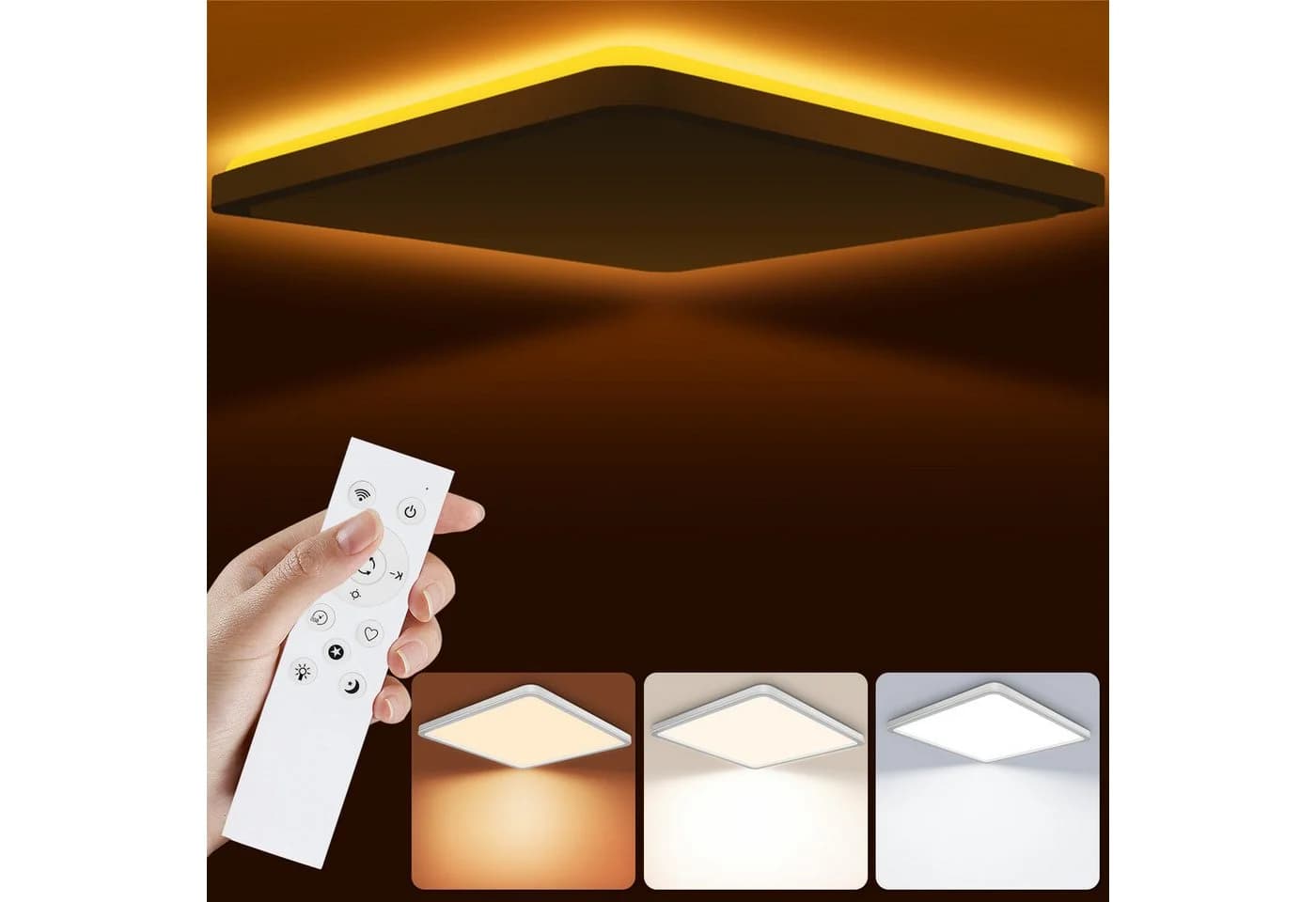 POPOLIC LED Deckenleuchte 24W 3200LM Dimmbar mit Fernbedienung 3000K-6000K Weiß - Bild 2