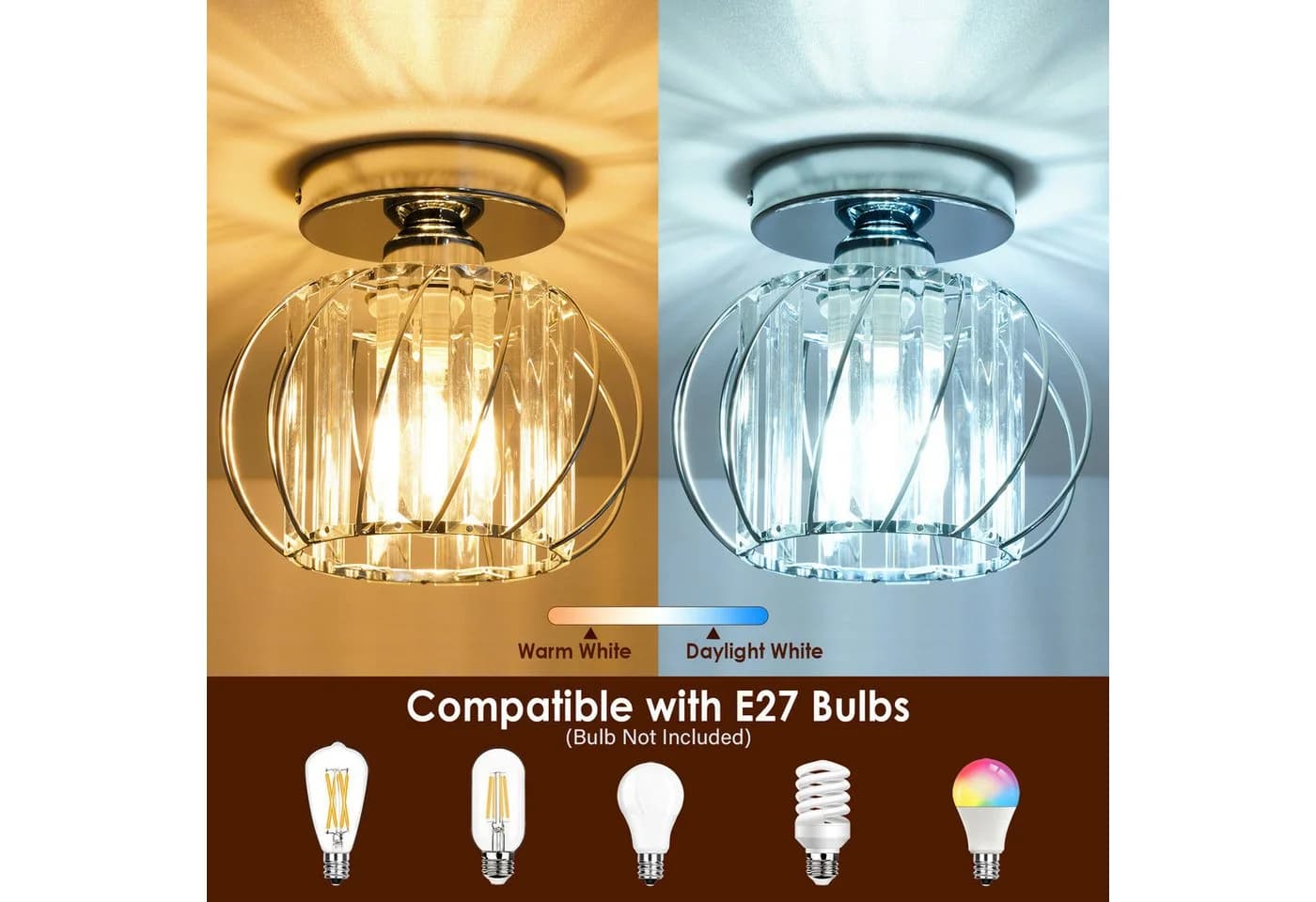 POPOLIC Deckenleuchte Moderne Kristall-Deckenlampe Silber