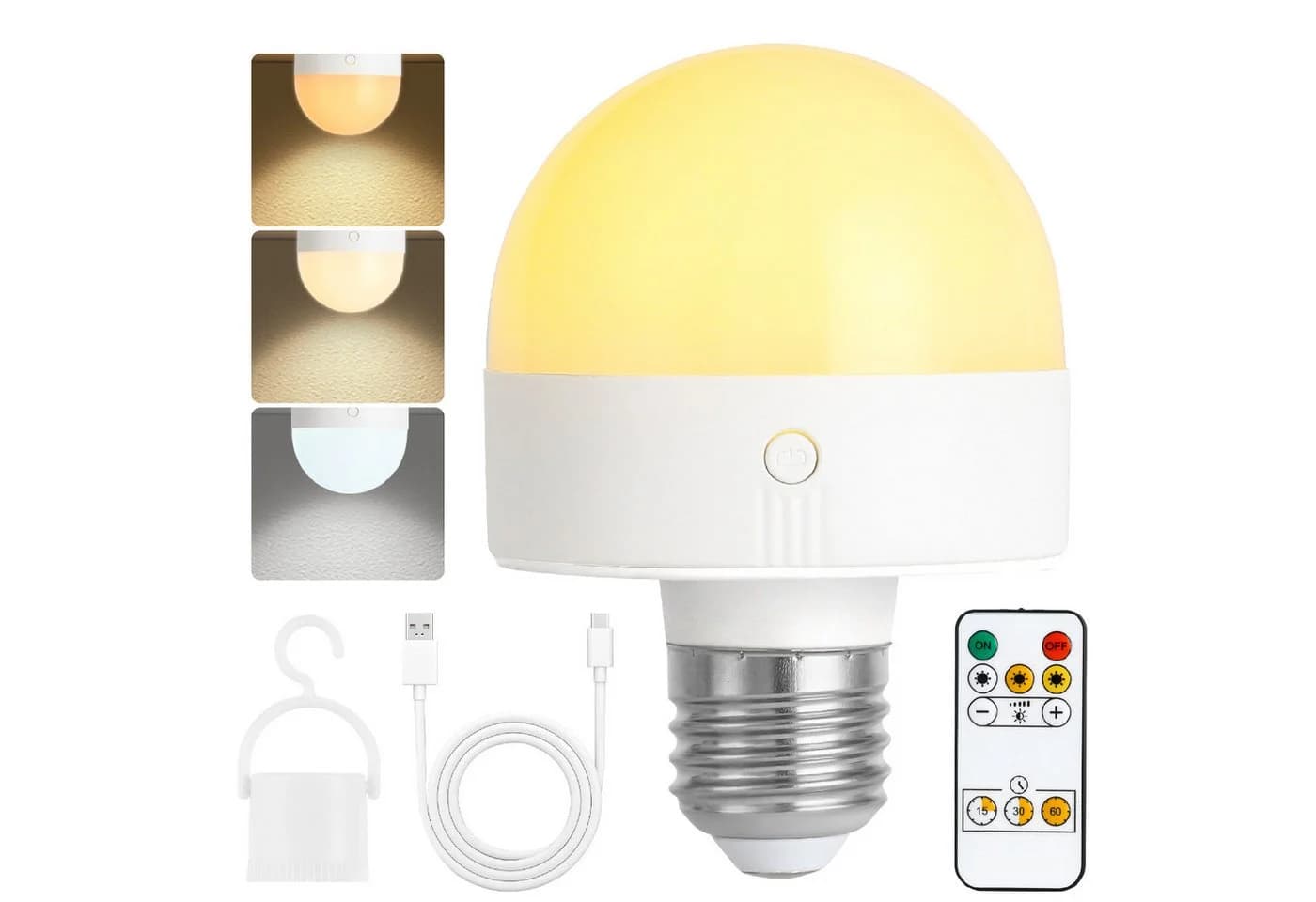 POPOLIC LED-Leuchtmittel Wiederaufladbare Glühbirne mit Timer und Fernbedienung, dimmbare, B22, 1 St., mit Magnetsockel, abnehmbare B22-Lade-LED-Glühbirne, 3 Farbtemperaturen - Bild 2